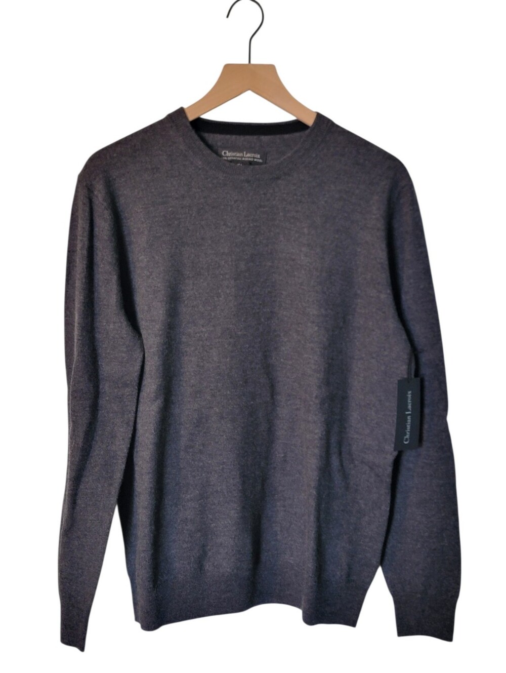 NWT Christian Lacroix Extra Fine Merino Wool Sweater Gray Crewneck Luxury L